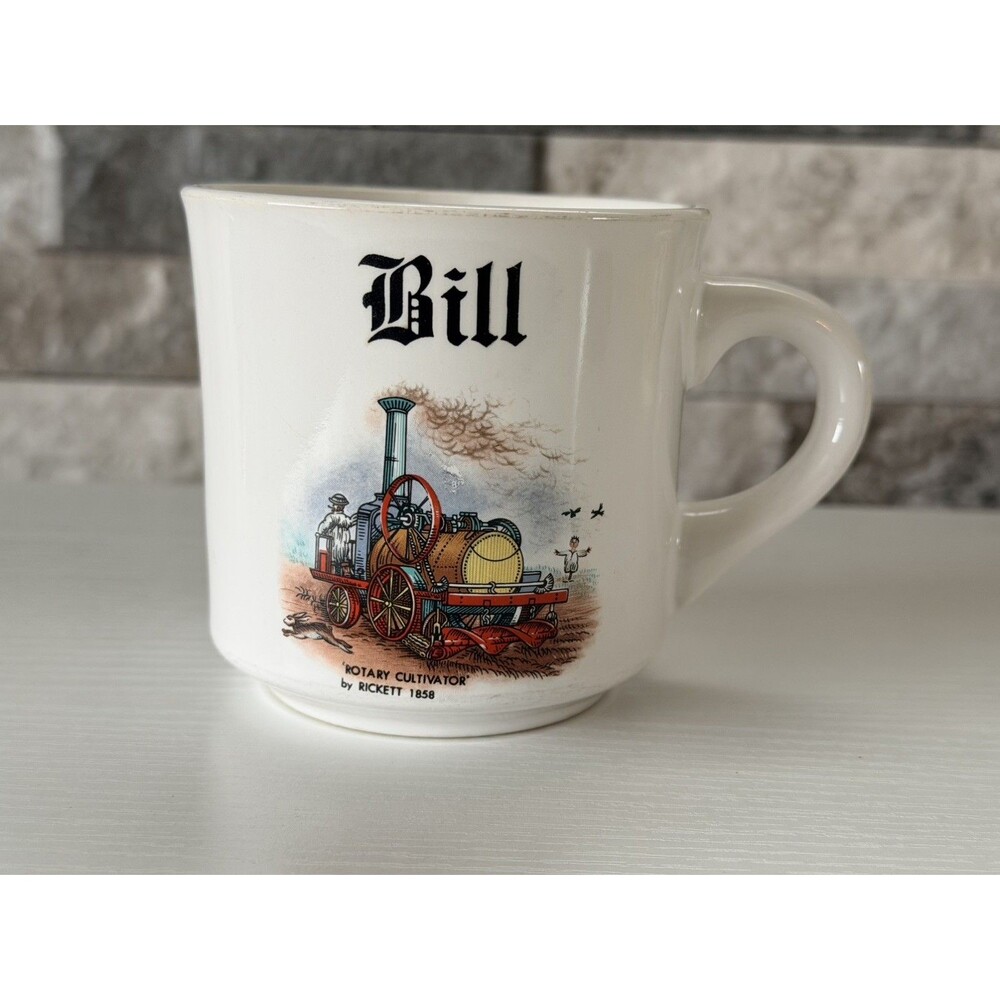 Vintage Personalized Coffee Mug BILL Rotary Cultivator Farm Scarecrow By Rickett